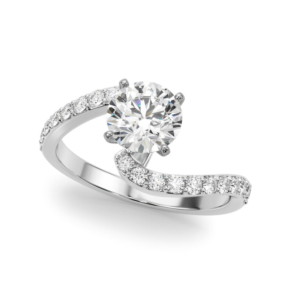 Silver Cushion Solitaire Twist Band with Pave Set Diamonds and Four-Prong Setting