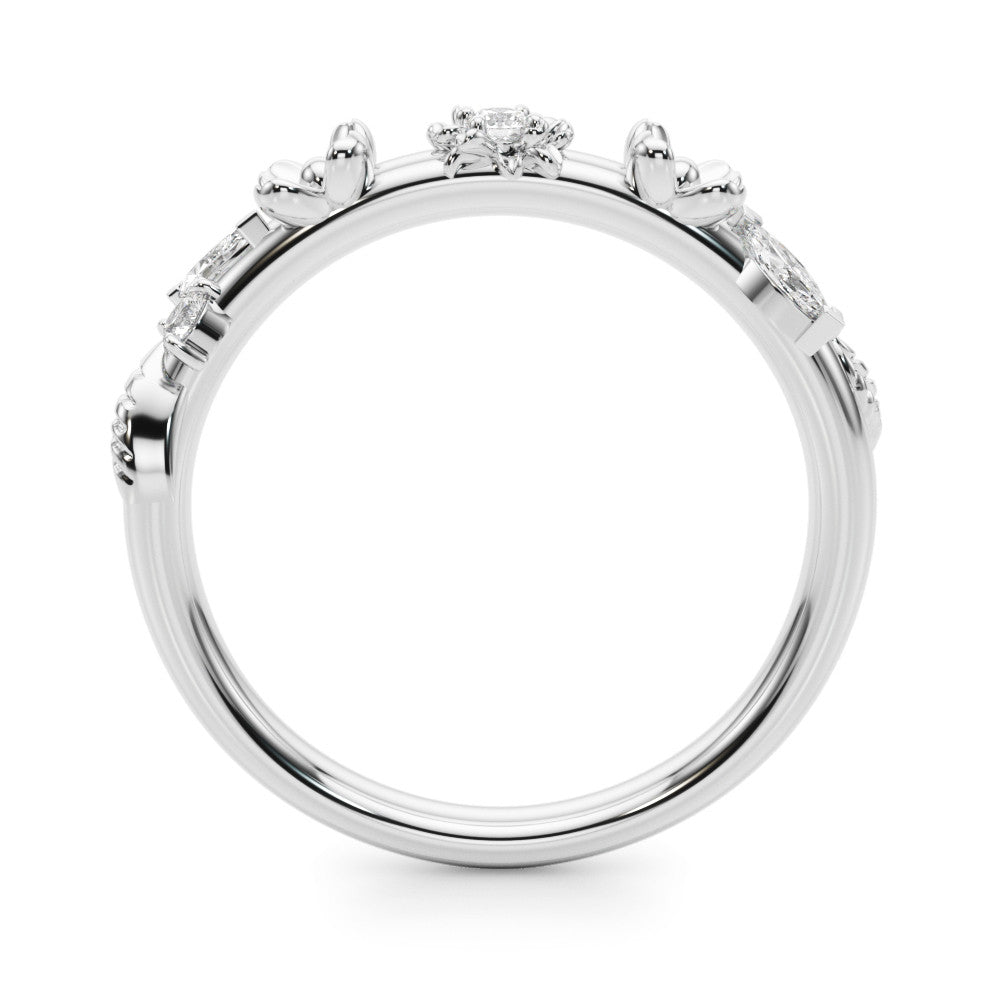 White gold Floral Diamond Band with Round and Marquise Stones, White Gold, Prong Setting