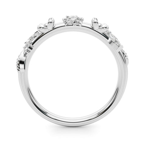 White gold Floral Diamond Band with Round and Marquise Stones, White Gold, Prong Setting