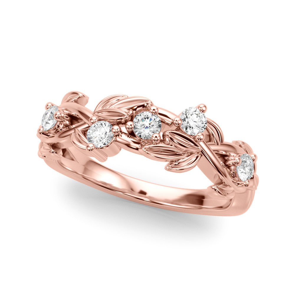 Rose gold Round Diamond Leaf Motif Band with Prong Setting