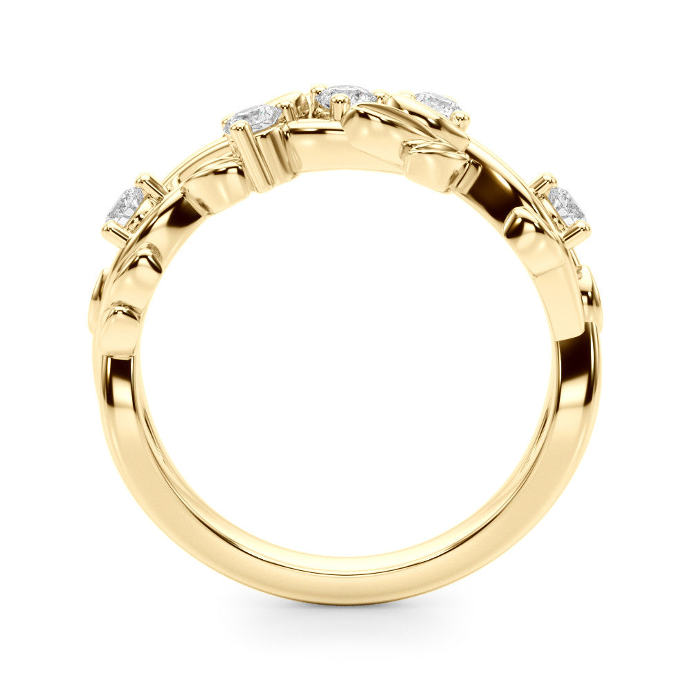 Yellow gold Round Diamond Leaf Motif Band with Prong Setting