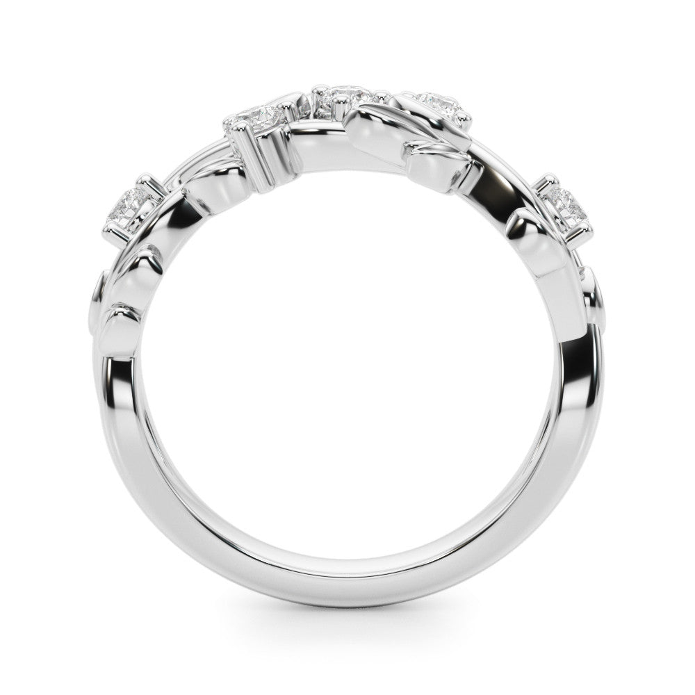 White gold Round Diamond Leaf Motif Band with Prong Setting