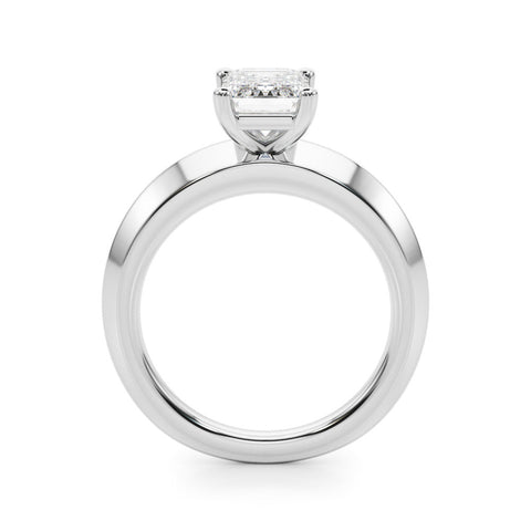 Silver Oval Cut Solitaire Engagement Ring with Flat Band and Four-Prong Setting