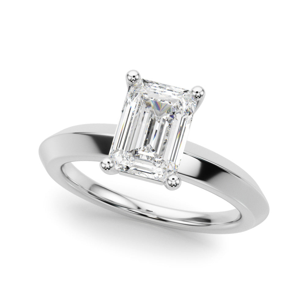 Silver Cushion Cut Solitaire Engagement Ring with Flat Band and Four-Prong Setting