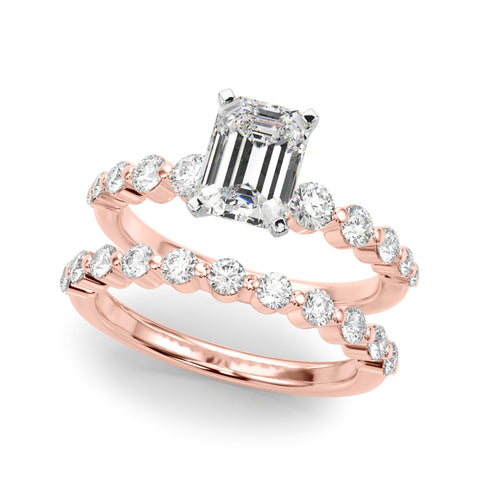 Rose gold Radiant Solitaire Diamond Ring with Pave Band and Four-Prong Setting