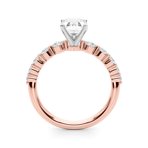 Rose gold Radiant Solitaire Diamond Ring with Pave Band and Four-Prong Setting