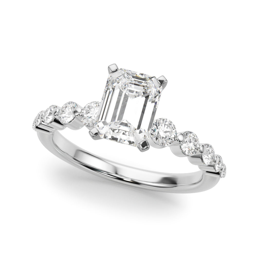 Platinum Radiant Solitaire Diamond Ring with Pave Band and Four-Prong Setting