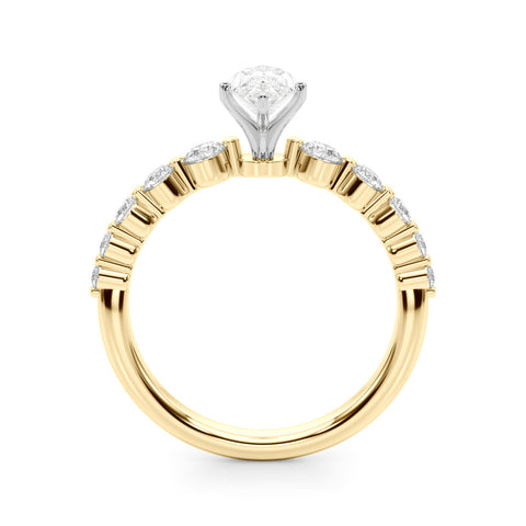 Yellow gold Marquise Solitaire Diamond Ring with Pave Band and Four-Prong Setting