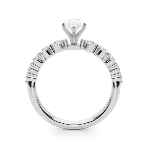 White gold Marquise Solitaire Diamond Ring with Pave Band and Four-Prong Setting