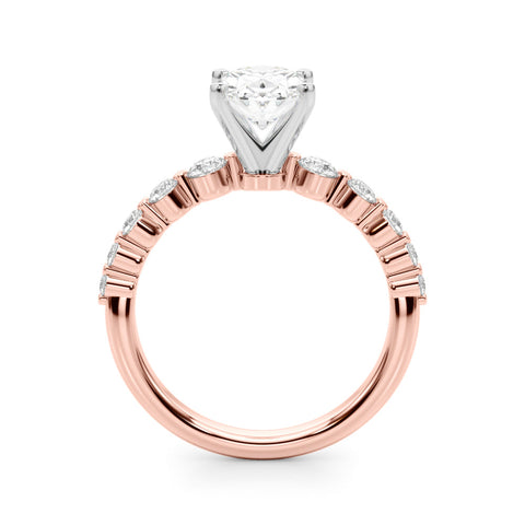 Rose gold Oval Solitaire Diamond Ring with Pave Band and Four-Prong Setting
