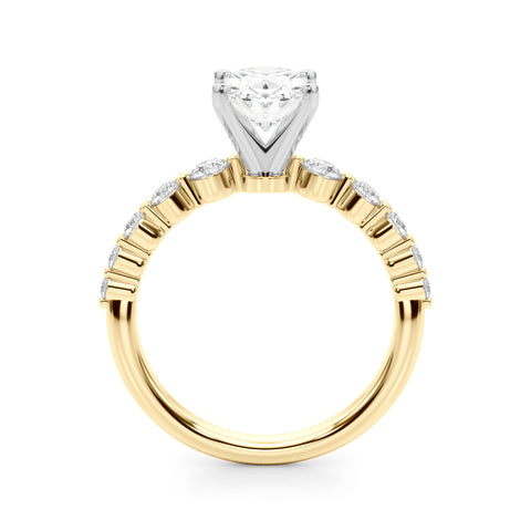 Yellow gold Oval Solitaire Diamond Ring with Pave Band and Four-Prong Setting