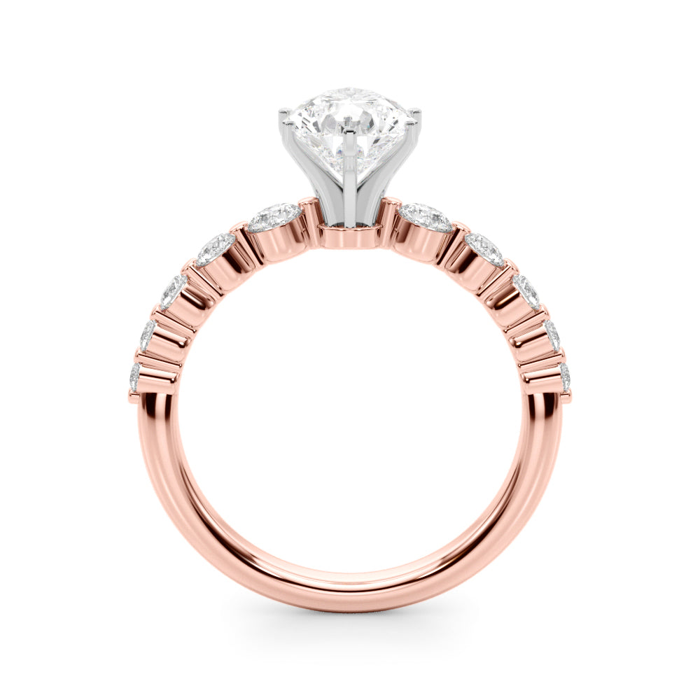 Rose gold Pear Solitaire Diamond Ring with Pave Band and Four-Prong Setting