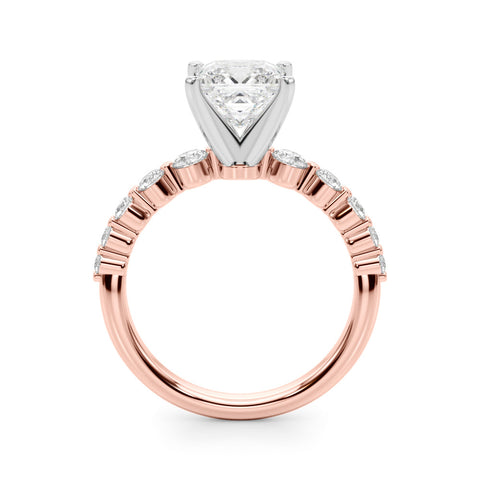 Rose gold Princess Solitaire Diamond Ring with Pave Band and Four-Prong Setting