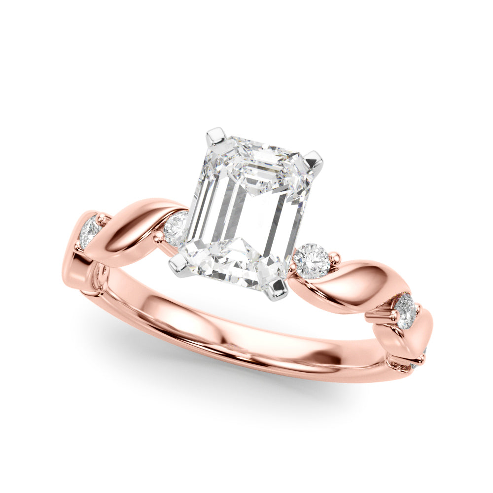 Rose gold Emerald Solitaire Twisted Band with Prong Setting