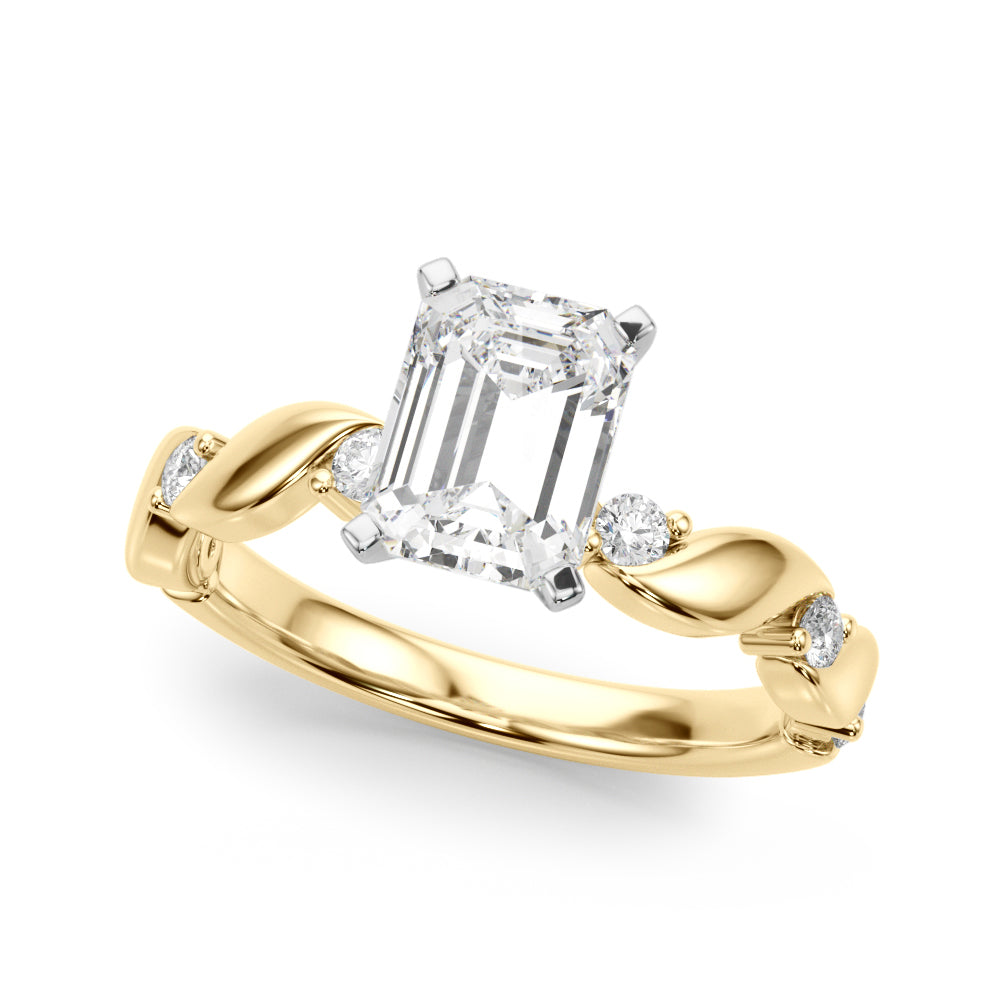 Yellow gold Emerald Solitaire Twisted Band with Prong Setting