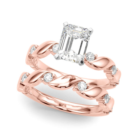 Rose gold Emerald Solitaire Twisted Band with Prong Setting
