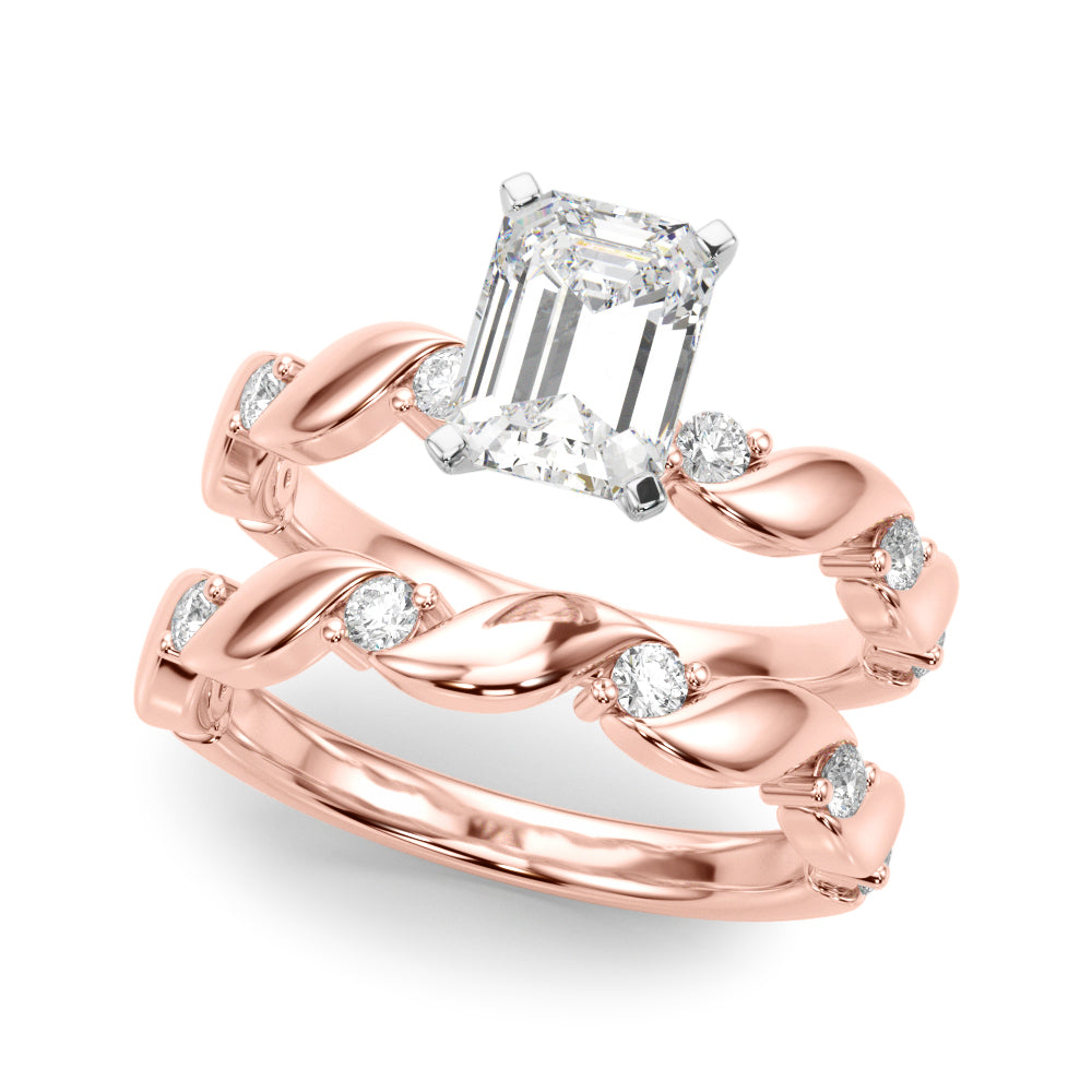 Rose gold Emerald Solitaire Twisted Band with Prong Setting
