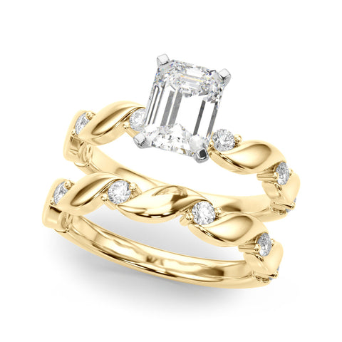 Yellow gold Emerald Solitaire Twisted Band with Prong Setting