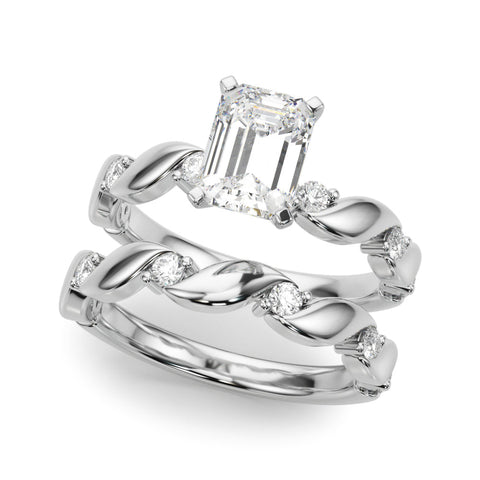 Platinum Emerald Solitaire Twisted Band with Prong Setting