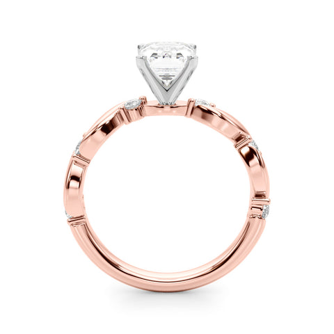 Rose gold Emerald Solitaire Twisted Band with Prong Setting