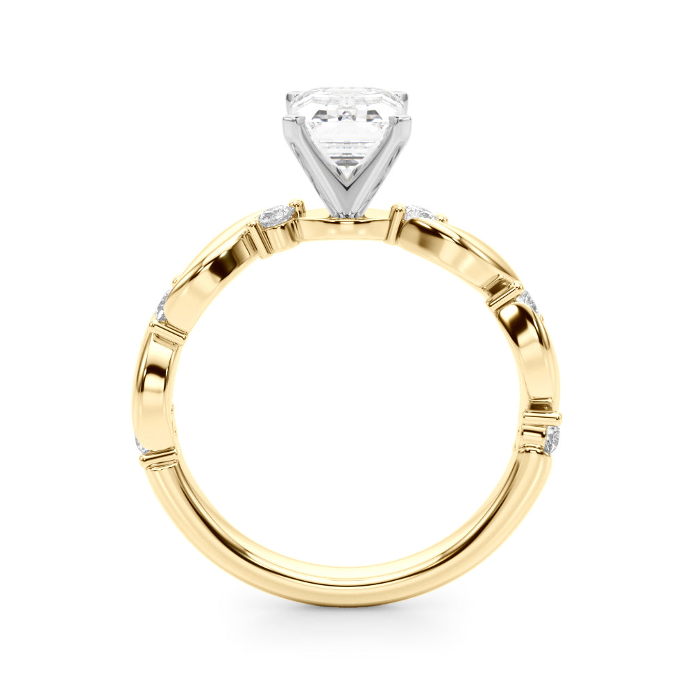 Yellow gold Emerald Solitaire Twisted Band with Prong Setting