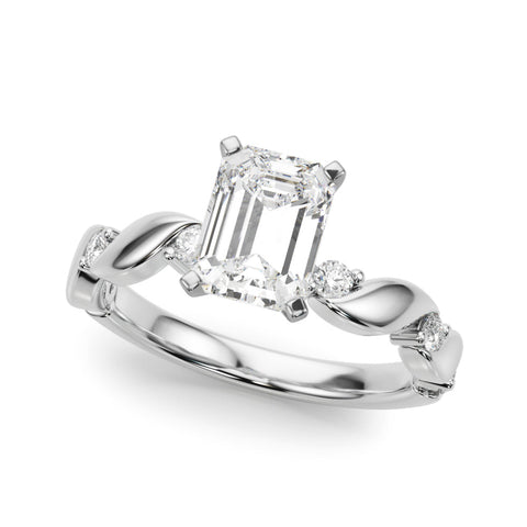Platinum Emerald Solitaire Twisted Band with Prong Setting