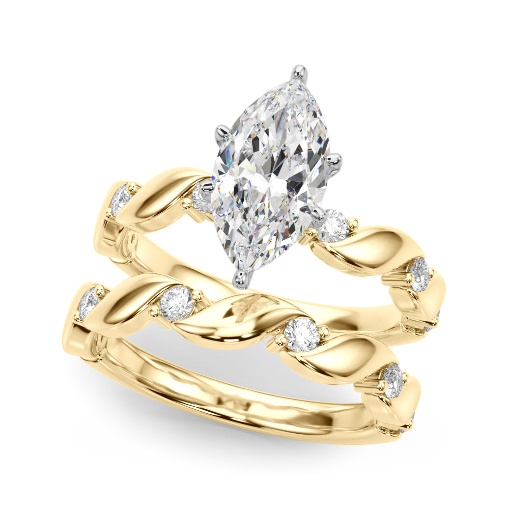 Yellow gold Marquise Solitaire Twisted Band with Prong Setting