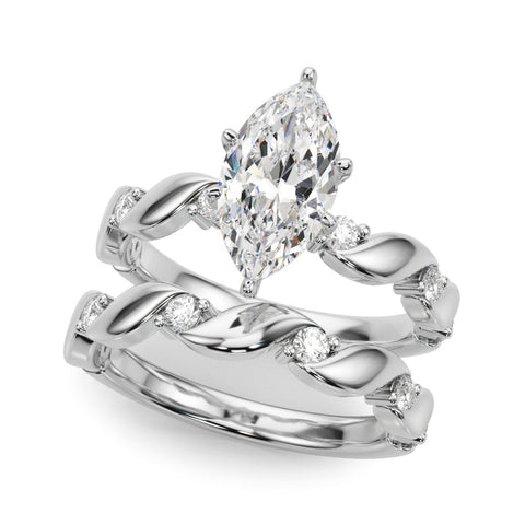 White gold Marquise Solitaire Twisted Band with Prong Setting