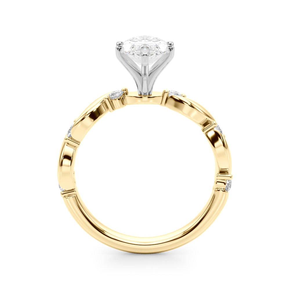 Yellow gold Marquise Solitaire Twisted Band with Prong Setting