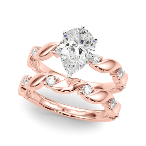 Rose gold Pear Solitaire Twisted Band with Prong Setting