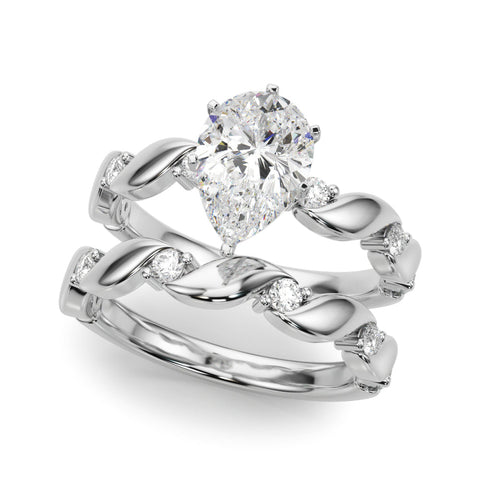 Platinum Pear Solitaire Twisted Band with Prong Setting