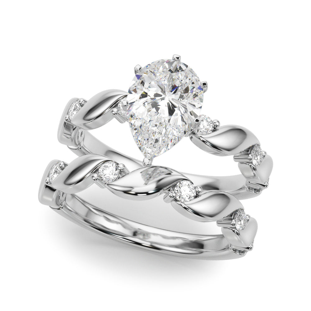 White gold Pear Solitaire Twisted Band with Prong Setting