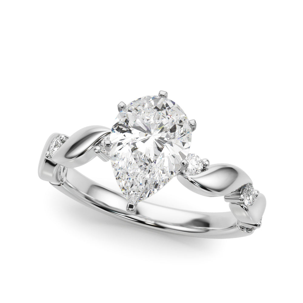 White gold Pear Solitaire Twisted Band with Prong Setting