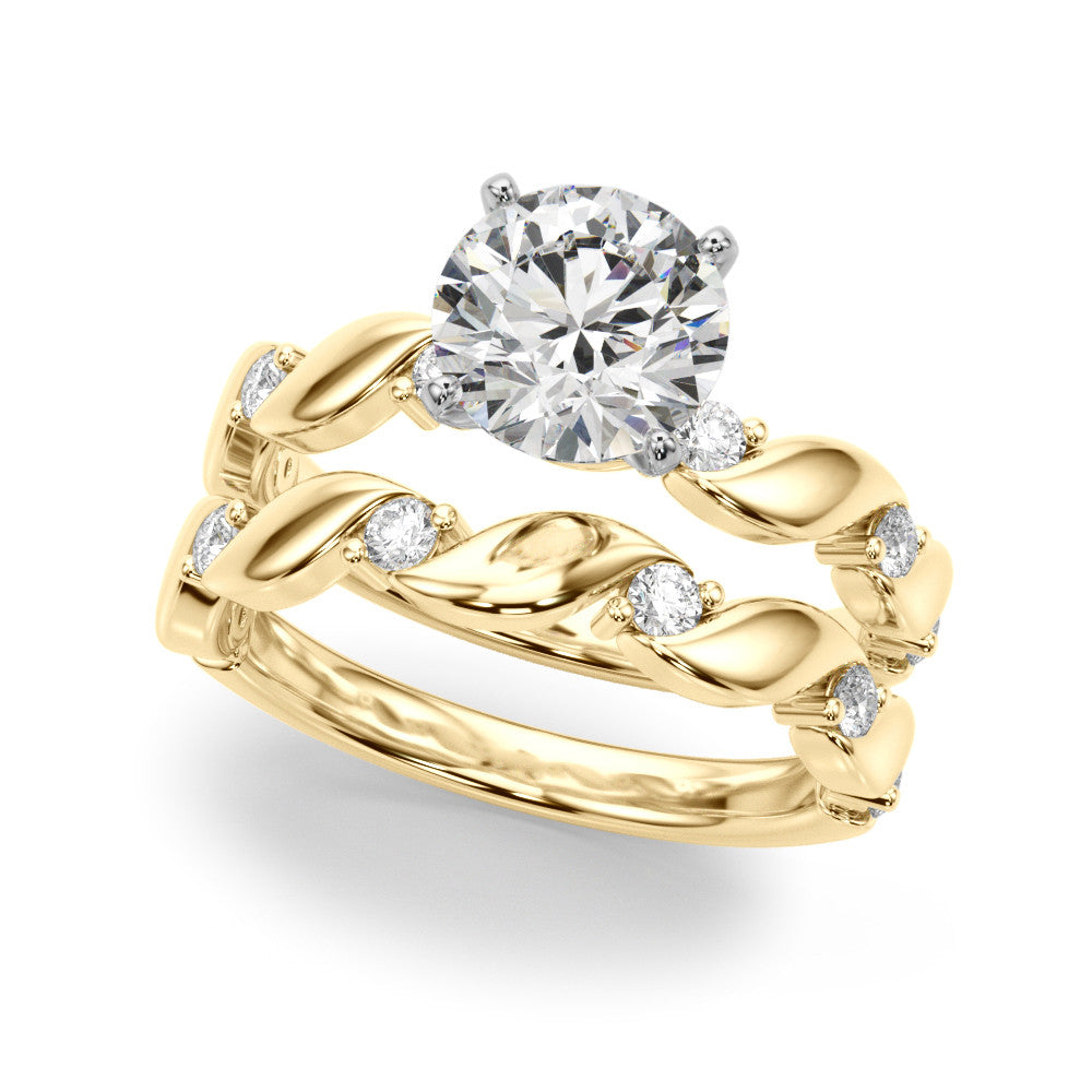 Yellow gold Round Solitaire Twisted Band with Prong Setting