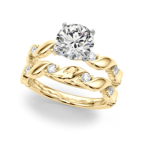 Yellow gold Round Solitaire Twisted Band with Prong Setting
