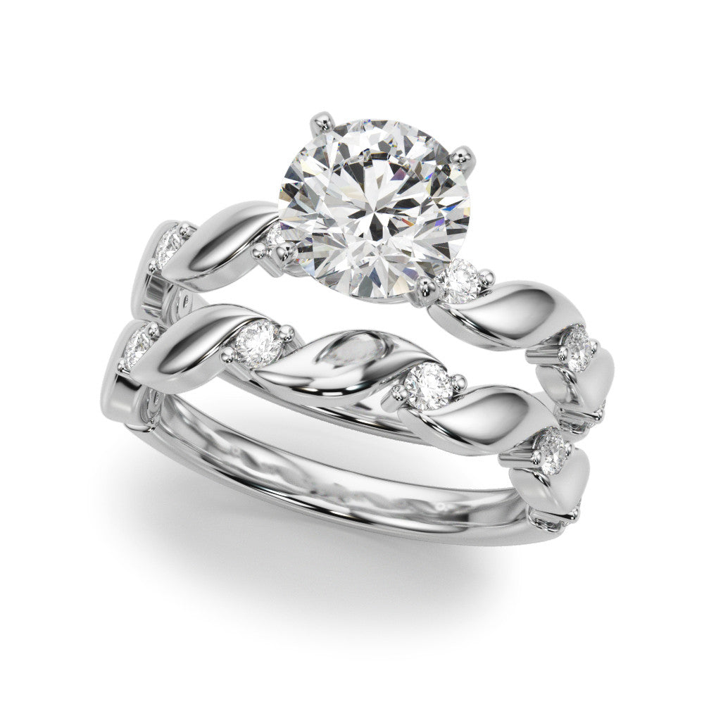 White gold Round Solitaire Twisted Band with Prong Setting