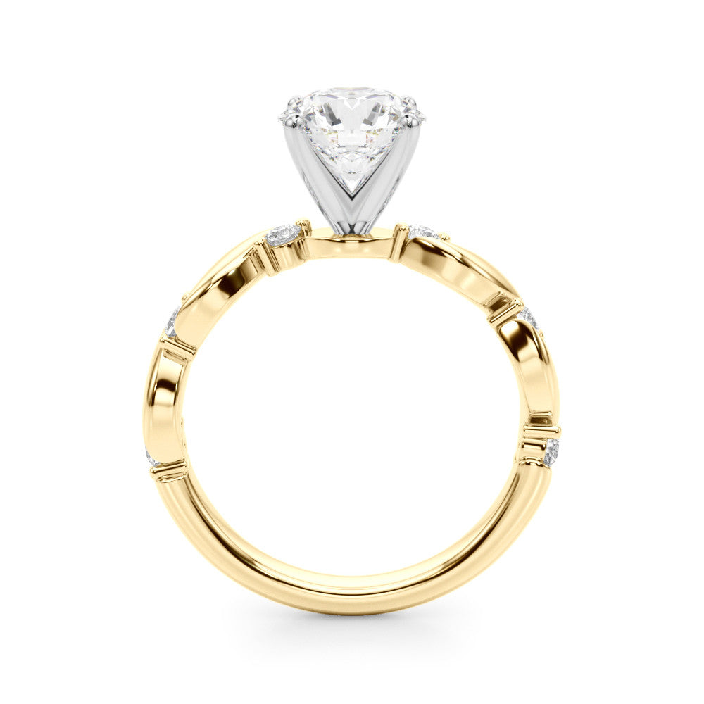 Yellow gold Round Solitaire Twisted Band with Prong Setting