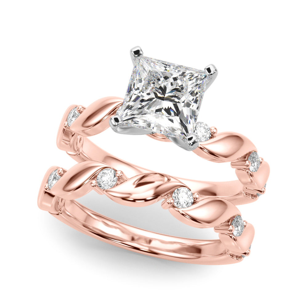 Rose gold Princess Solitaire Twisted Band with Prong Setting