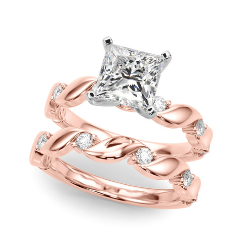 Rose gold Princess Solitaire Twisted Band with Prong Setting