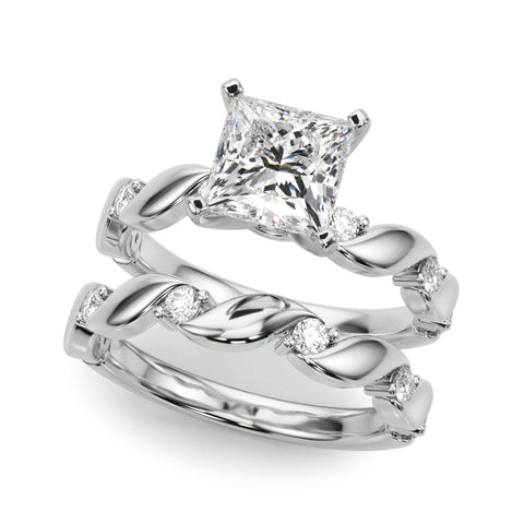 White gold Princess Solitaire Twisted Band with Prong Setting