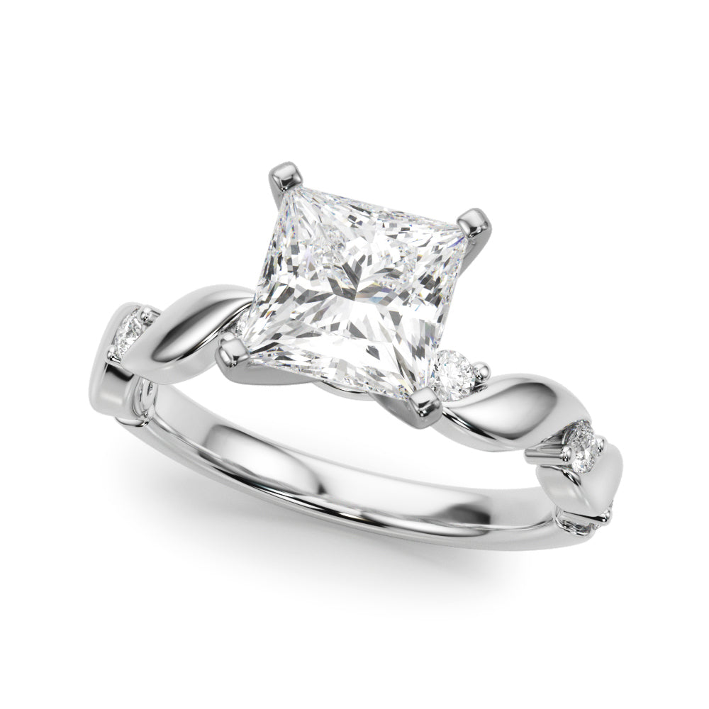 Platinum Princess Solitaire Twisted Band with Prong Setting