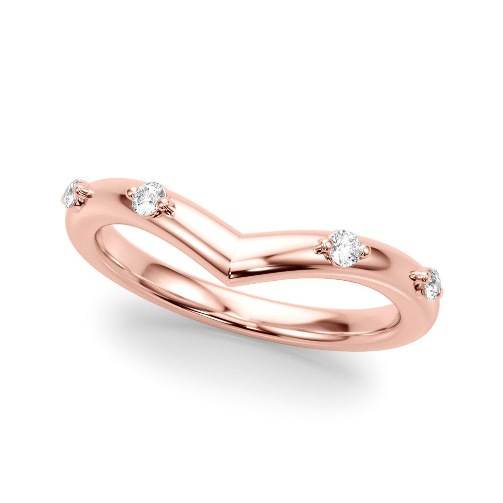 Rose gold Diamond Chevron Band with Round Stones and Prong Setting