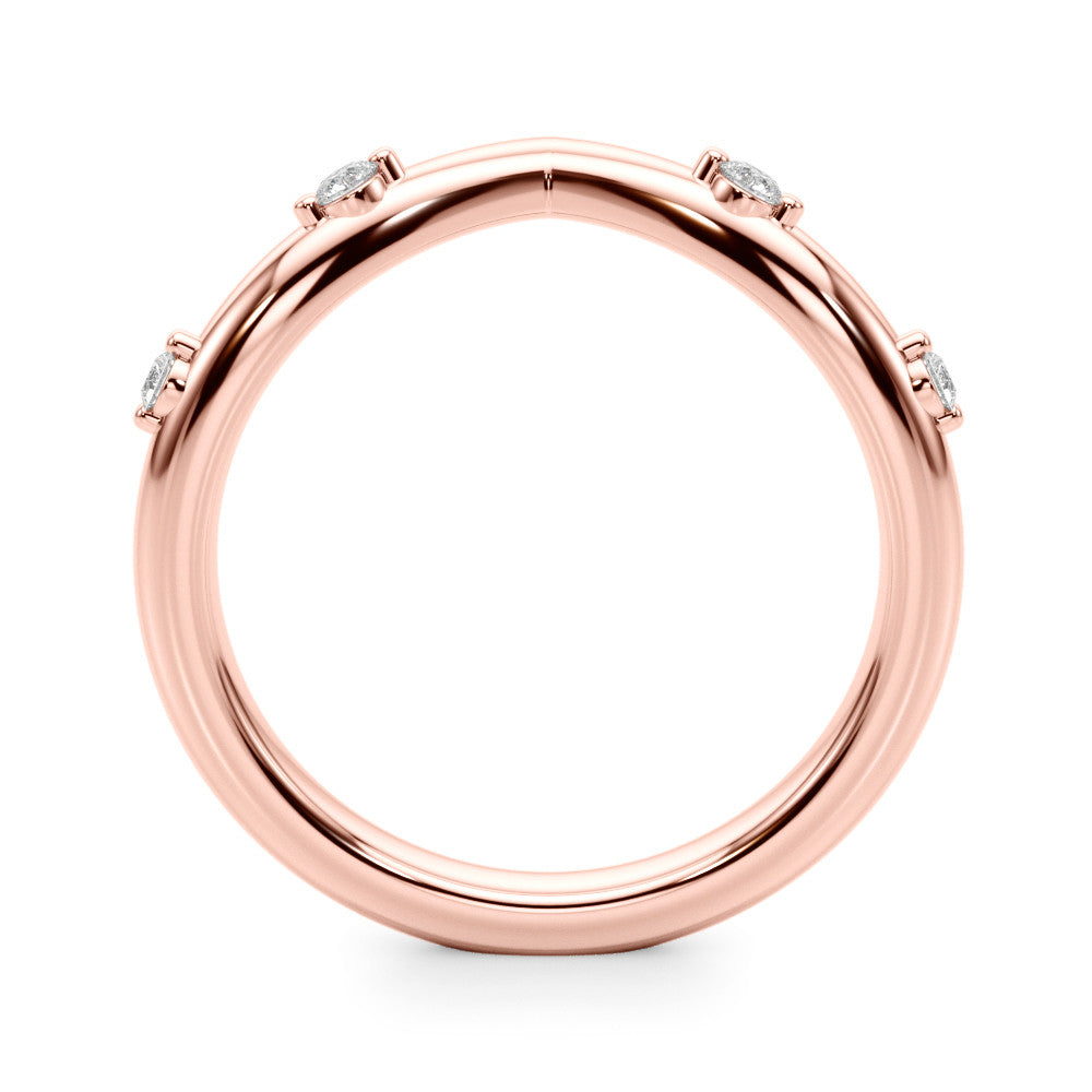 Rose gold Diamond Chevron Band with Round Stones and Prong Setting