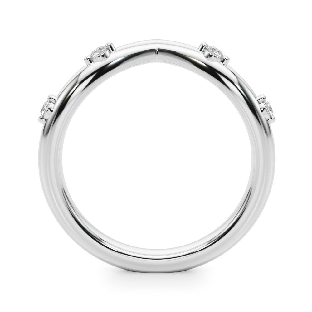 Platinum Diamond Chevron Band with Round Stones and Prong Setting