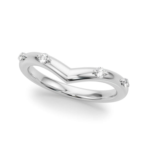 White gold Diamond Chevron Band with Round Stones and Prong Setting