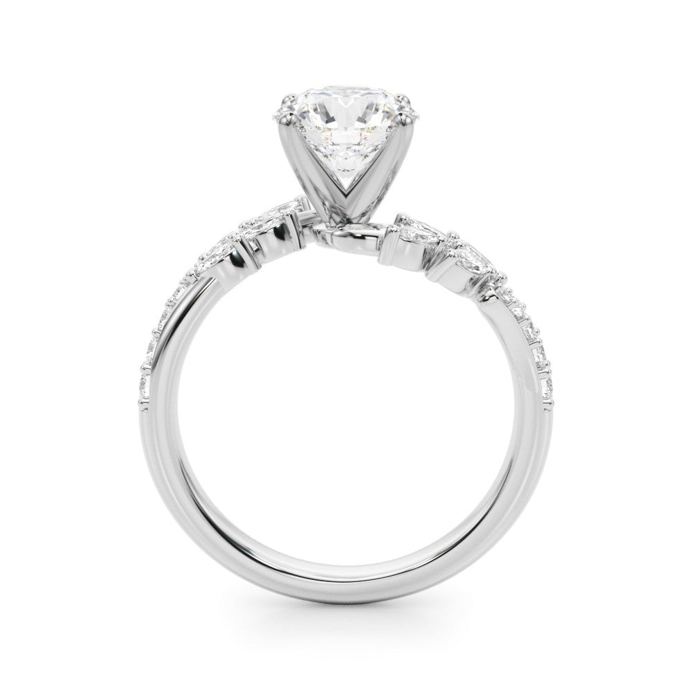 Platinum Cushion Solitaire Marquise Twist Band with Six-Prong Setting