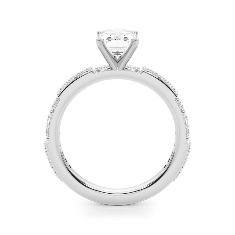 Silver Radiant Solitaire with Pavé Band and Four-Prong Setting