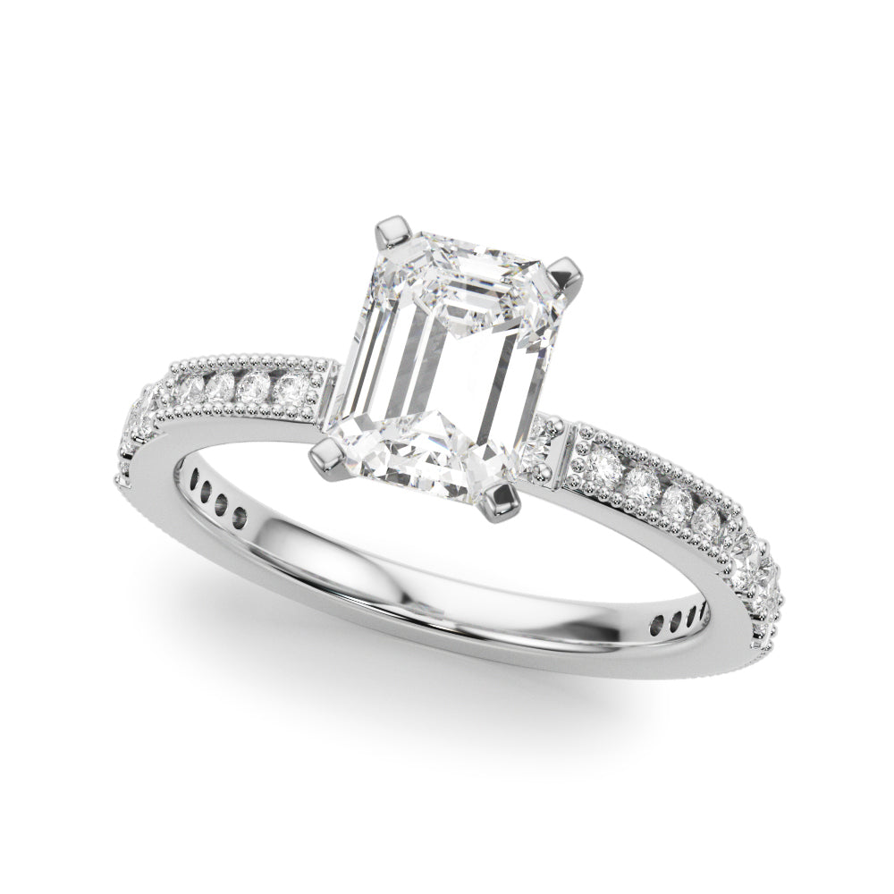 Silver Radiant Solitaire with Pavé Band and Four-Prong Setting
