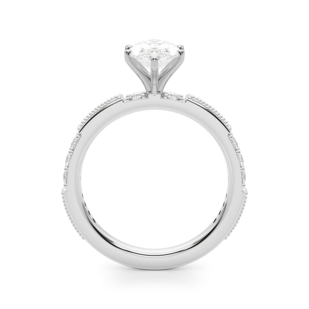 Silver Marquise Solitaire with Pavé Band and Four-Prong Setting