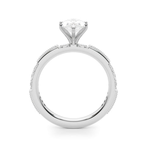 Silver Marquise Solitaire with Pavé Band and Four-Prong Setting